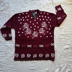 NWT Dark Pink Heart Rose Coquette Bow Sweater — Size 24W